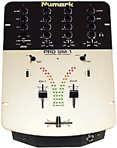 A standard mixer with two channels and a crossfader